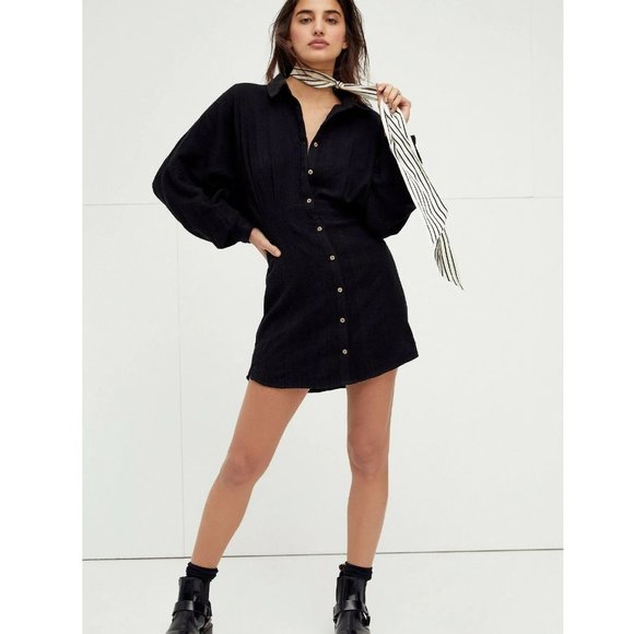Free People Moni Mini Dress / Medium / Black Exaggerated Sleeves Endless Summer - Picture 2 of 8